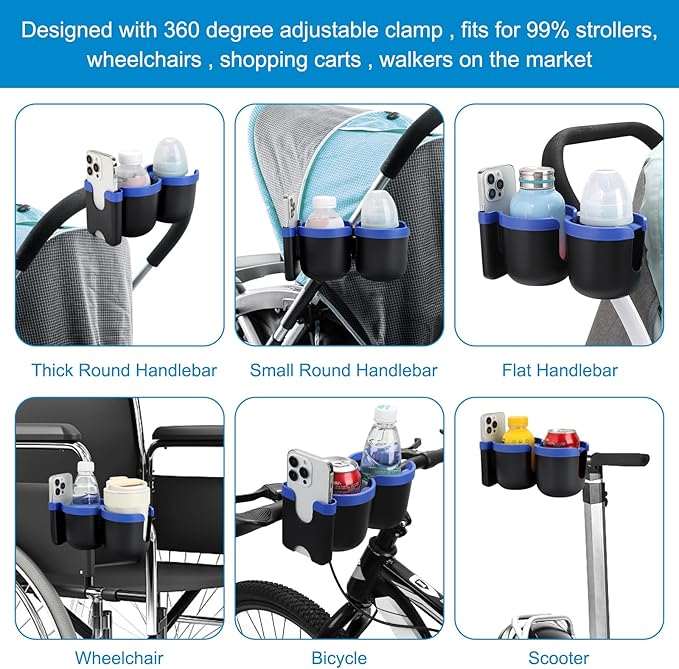 Accmor Stroller Cup Holder with Phone Holder, Bike Cup Holder, Universal Cup Holder for Uppababy Nuna Doona Strollers, 2-in-1 Cup Phone Holder for Stroller, Bike, Wheelchair, Walker, Scooter-BubblyBeeBaby