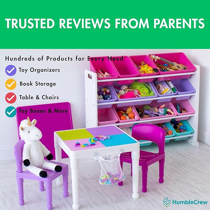 Humble Crew Supersized Toy Storage Organizer with 16 Removable Bins, White/Blue/Pink/Purple – Large Toy Storage for Toddlers Ideal for Kids' Rooms, Playrooms, and Nurseries - Modern Toy Bins for Kids-BubblyBeeBaby