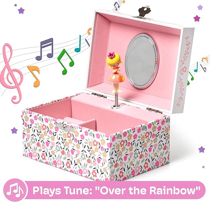 Jewelkeeper Girls Musical Jewelry Box - Durable Pine Fiberboard with Pink Lining - Kids Jewelry Box - The Beautiful Dreamer Tune - Gifts for Girls - Fairy Jewellery Box - 6x4x3.5in-BubblyBeeBaby