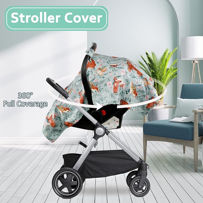 TANOFAR Car Seat Cover Baby, Carseat Covers Baby Boy Girl, Peekaboo Opening Infant Car Seat Cover for Winter, Warm & Cozy, Woodland Animals-BubblyBeeBaby