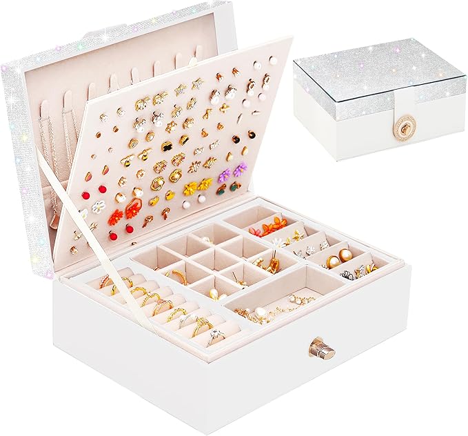 Jewelry Box for Earrings for Girls Jewelry Organizer Box Earring Holder Organizer for Girls Earring Box Girls Jewelry Box Stud Earring Organizer for Girls Earring Jewelry Boxes for Women Bling-BubblyBeeBaby