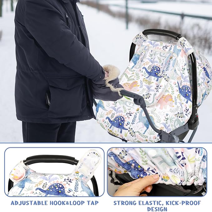 Pea Pod Car Seat Cover Baby Boy, Infant Car Seat Canopy Covers for Newborn with 2 Layers Windows of Breathable Mesh Fabric, Lightweight Polyester/Soft Minky Dot Backing-BubblyBeeBaby