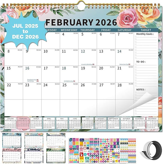 2025-2026Calendar, 18 Month Wall Calendar 2025-2026 Hanging Spiral Bound Magnetic Fridge Desk Calendars 15" x 12", Jul 2025 - Dec 2026, A- Small Rainbow-BubblyBeeBaby