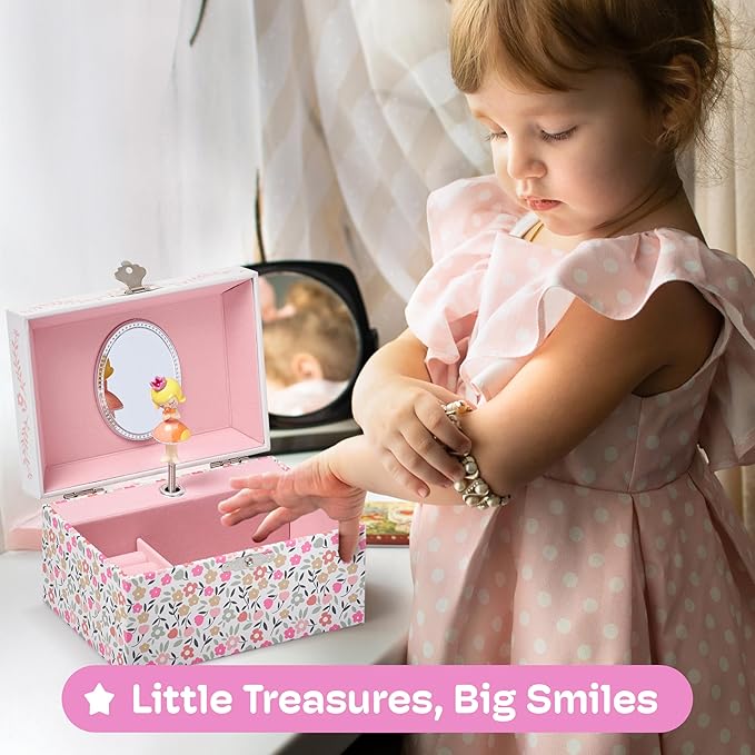 Jewelkeeper Girls Musical Jewelry Box - Durable Pine Fiberboard with Pink Lining - Kids Jewelry Box - The Beautiful Dreamer Tune - Gifts for Girls - Fairy Jewellery Box - 6x4x3.5in-BubblyBeeBaby