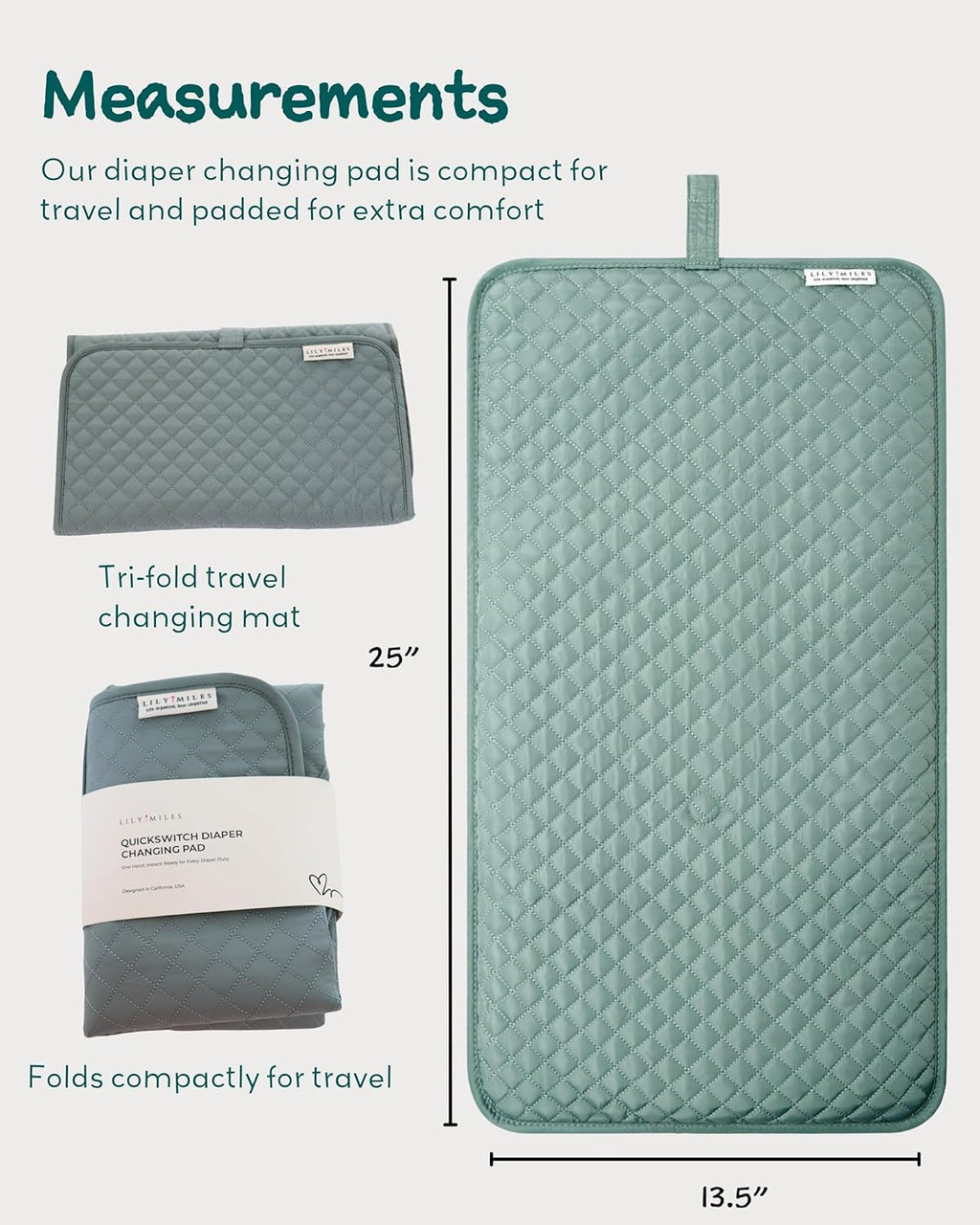 Lily Miles Baby Changing Pad Portable, Diaper Changing Mat with Magnetic Latches, Travel Pad for Diaper Bag, Baby Essentials, Wipeable & Waterproof Mat (Willow Green, Regular)
