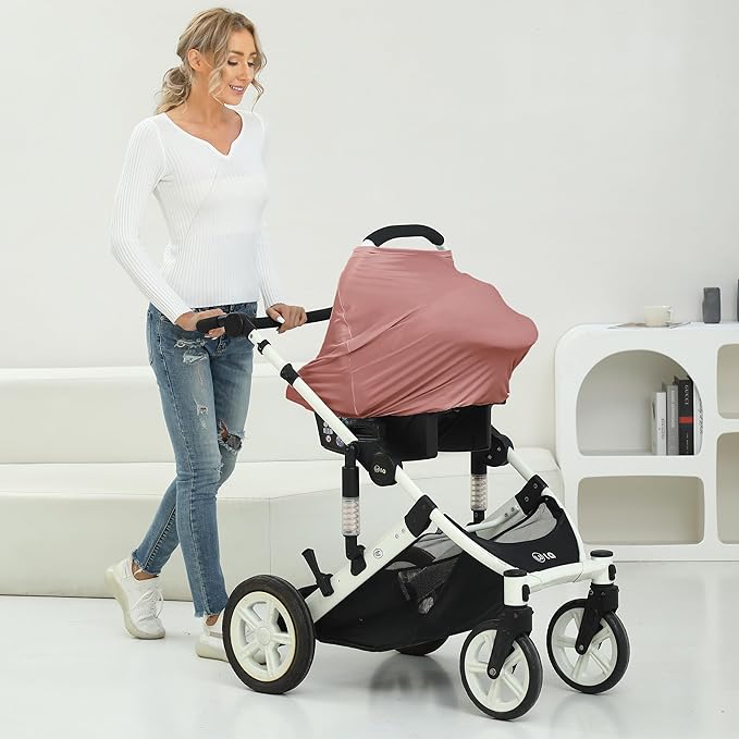 Breathable Car Seat Cover for Babies – Multi-Purpose Soft Rayon Nursing Cover for Breastfeeding, High Stretchy Infant Carseat Canopy, Stroller Cover (Smooth Rayon, Blush)-BubblyBeeBaby