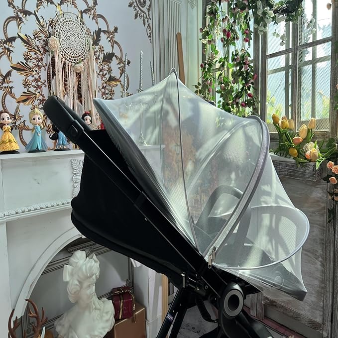 Baby Mosquito Net with Double Zipper, Bassinet Stroller Cover for Baby/Car Seat/Cradles/Carriers, Easy to Use, Keep Insects/Bugs/Cats Out, White-BubblyBeeBaby