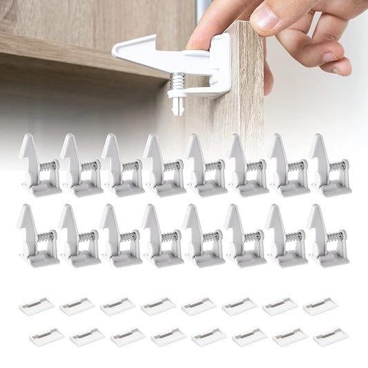Inaya 16-Pack Cabinet Locks, Child Safety Latches - Baby Proofing Cabinets and Drawer Locks - 3M Adhesive - No Drilling & No Tools Required - Child Proof Your Home-BubblyBeeBaby
