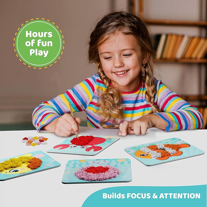 jackinthebox Poke Poke Art – Ocean Theme, Mess-Free Fabric Art and Craft, Flower Pressing Kits, Gift for Kids, Toys for Girls and Boys Ages 4 5 6 7 8-BubblyBeeBaby