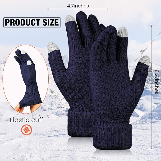 Geyoga 2 Pairs Women's Winter Touch Screen Gloves Soft Warm Fleece Lined Knit Elastic Cuff Winter Texting Gloves-BubblyBeeBaby