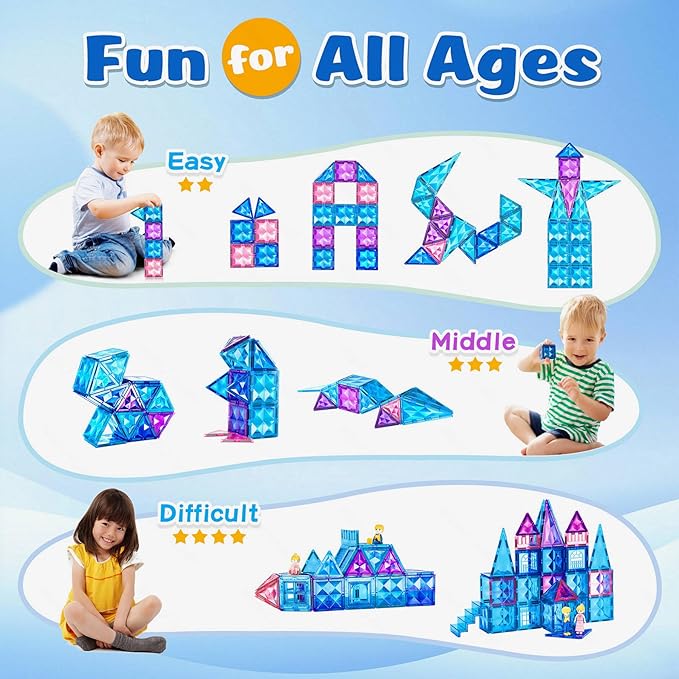 102PCS Ice Castle Magnetic Tiles, 3D Building Blocks STEM Educational Kids Toys for Pretend Play, 3 4 5 6 7 8 Year Old Birthday Gifts for Boys and Girls, Preschool Learning Toys for Birthday-BubblyBeeBaby