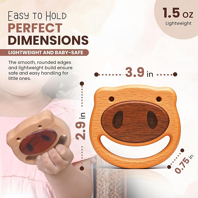 100% Wooden Baby Toy | No Paint, No Plastic | Eco-Friendly Rattle for 0–6 Months-BubblyBeeBaby