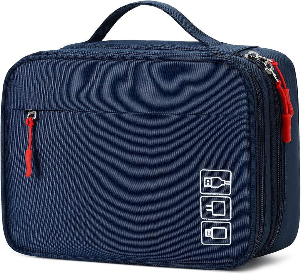 MIRLEWAIY Electronics Cable Organizer Bag, Water-resistant Tech Pouch, Portable Travel Cord Organizer, Electronics Accessories Carrying Case for Charger, Cable, Earphone, SD Cards, Blue