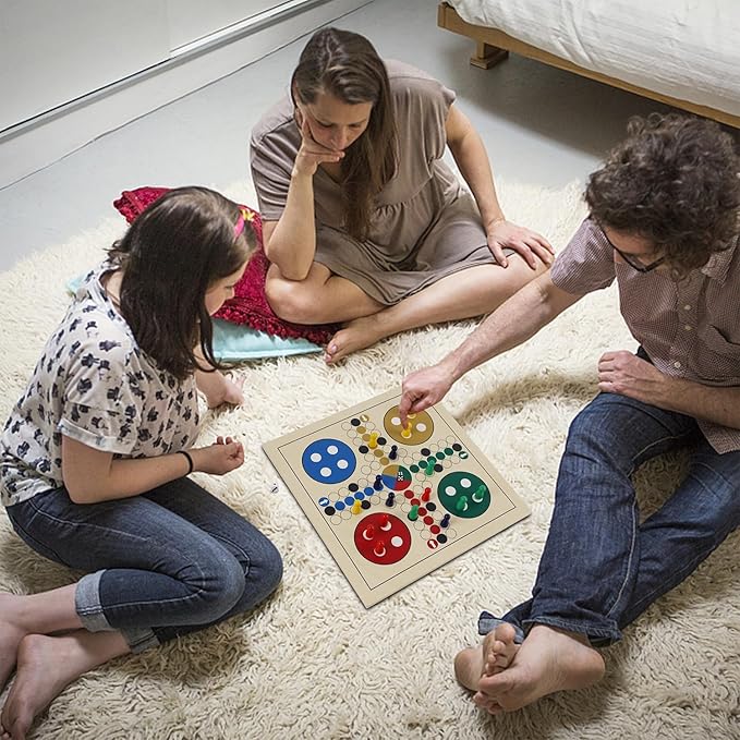 Juegoal 7-in-1 Wooden Board Game Set for Kids Adults, Tabletop Combo Classic Travel Portable Board Games (Chess, Checkers, Chinese Checkers, Backgammon, Parcheesi, Snakes and Ladders, Tic Tac Toe)-BubblyBeeBaby