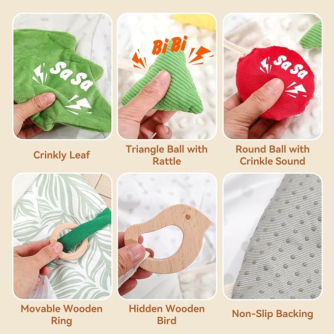 Montessori Baby Play Mat for Early Learning, Tummy Time Playmat, Activity Mat with 5 Development Zones, for Motor Skills & Sensory Development, Baby Essentials Gift-BubblyBeeBaby