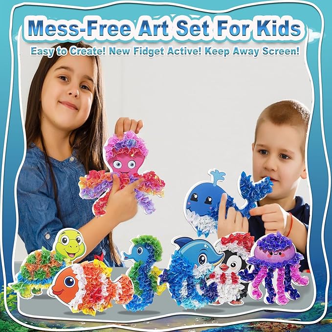 JRD&BS WINL Magical Ocean Animal Poke Art - Dolphin, Jellyfish, Seahorse, Turtle, Octopus | No-Mess Craft Kit for Kids 4-9 | Marine Biology Learning Toy | Creative Gift for Preschoolers-BubblyBeeBaby