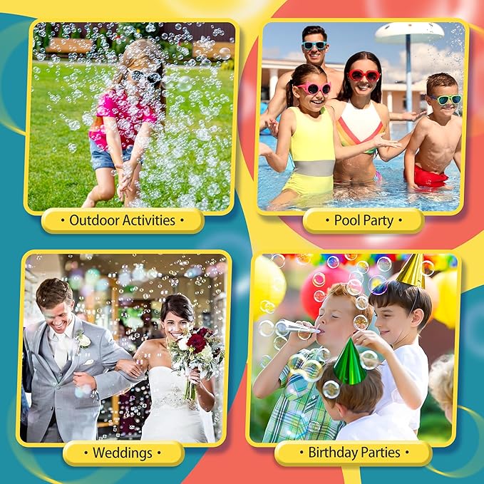 2 Pack Bubble Guns for Kids, Rechargeable LED Light Up Graffiti Bubbles Machine Blower with 2 Bottles Refill Solution for Kids 4-8, Bubble Makers Blaster for Toddlers-BubblyBeeBaby