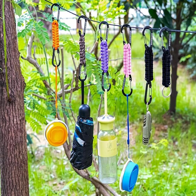 BRAVESHINE Paracord Keychain Carabiner Clip, D Ring Lanyard Hanger Stroller Hook for Water Bottle, Key, Backpacks, Men, Women-BubblyBeeBaby