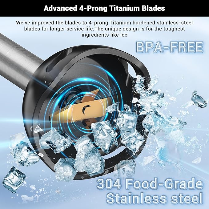 Immersion Blender RPM 16000±10% Scratch Resistant Hand Blender,15 Speed and Turbo Mode Hand Mixer, 3-in-1 Heavy Duty Copper Motor Stainless Steel Smart Stick with Egg Beaters and Chopper-BubblyBeeBaby