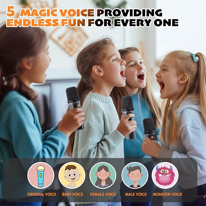 Karaoke Machine for Kids & Adults, Portable Bluetooth Mini Karaoke Speaker with 2 Wireless Microphone and Lights, Birthday Gifts for Girls & Boys, Toys for Girls, Family Home Party (Black)-BubblyBeeBaby