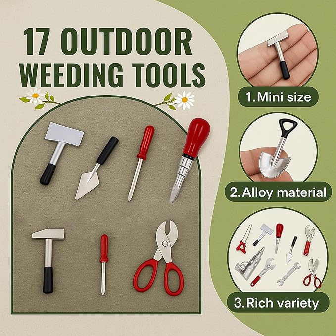 17PCS 1:12 Miniature Doll House Tools Metal Home Repair Multi-Tool Model Set Fun for Party Dollhouse Decoration Accessories Mini Yard Supplies Creative Pretend Toy (Tool)-BubblyBeeBaby