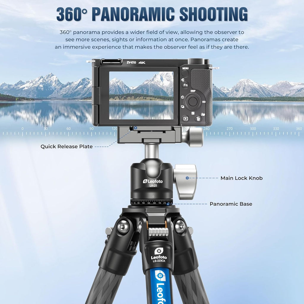 Carbon Fiber Travel Tripod with 360° Ball Head, Mini Desktop Tripod for DSLR Camera, Folded Height 10.6", Max Height 14.5″, Max Load 10kg/22lbs