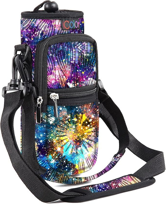 icolor Water Bottle Carrier Bag with Strap 25/32/40 oz Crossbody Bottle Holder with Phone Pocket Sling Sleeve Insulated Neoprene Water Bottle Pouch for Walking Travelling-BubblyBeeBaby