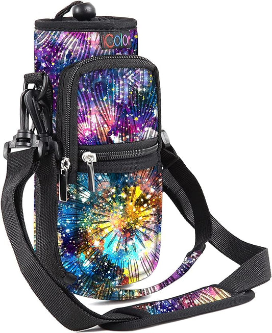 icolor Water Bottle Carrier Bag with Strap 25/32/40 oz Crossbody Bottle Holder with Phone Pocket Sling Sleeve Insulated Neoprene Water Bottle Pouch for Walking Travelling-BubblyBeeBaby