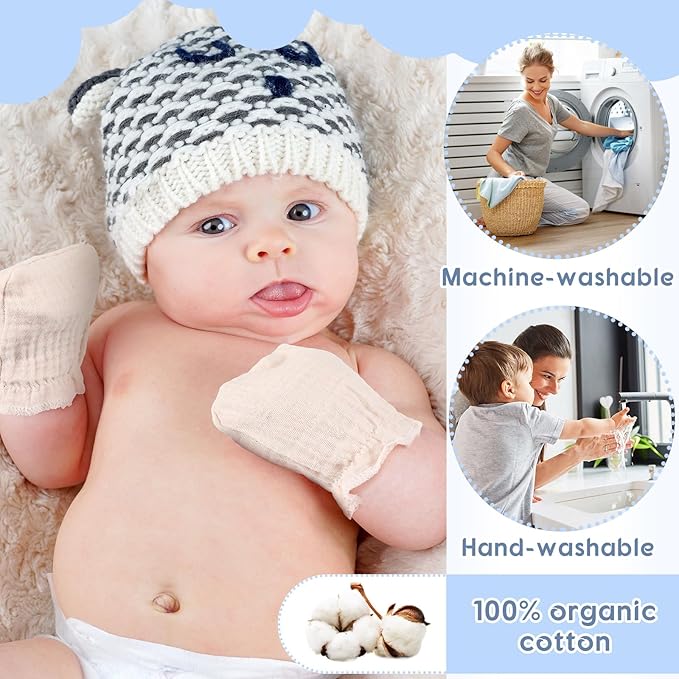 8 Pairs Newborn Baby Muslin Mittens 0-6 Months No Scratch Elastic Wrist Soft Breathable Gloves Bulk Cotton for Infant-BubblyBeeBaby