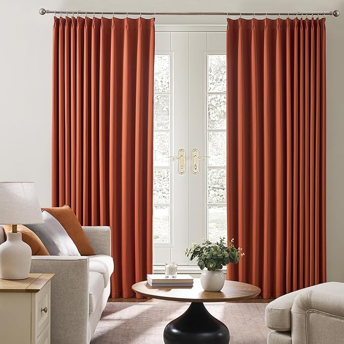 KEQIAOSUOCAI Burnt Orange Window Curtains 72 Inches Long, Fall Block Out Room Darkening Insulated Memory Shape Boho Muted Ochre Orange Curtain for Bedroom 40 Inch Wide Each Panel,Set of 2,Pinch Pleat-BubblyBeeBaby