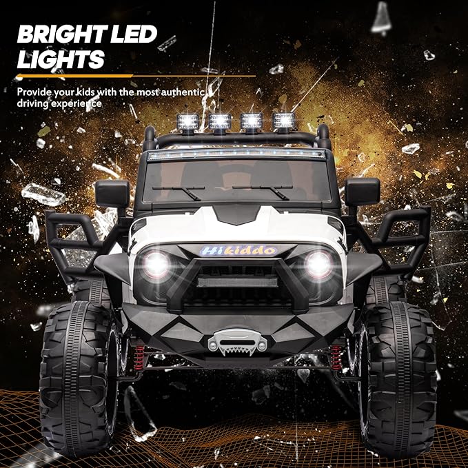 24V 9Ah Ride on Toy for Big Kids, 4WD 2 Seater Ride on Car Truck with Remote Control, 4x200W Motor - White-BubblyBeeBaby