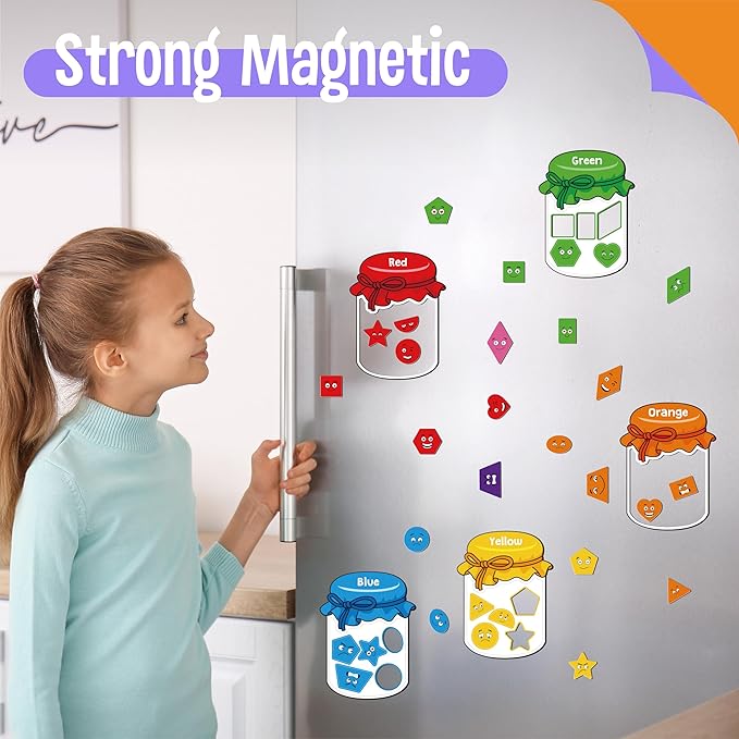 12 Pieces Magnetic Color Sorting Toys, 60 Color & Shape Magnets, Early Educational Sorting Set for Refrigerator Whiteboard Baby Toddlers Kids-BubblyBeeBaby