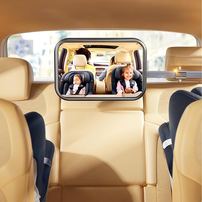 Baby Car Mirror, Stretchable 360° Caring Baby Mirror for Car Seat Rear Facing Seat Infant Shatterproof, Baby Essentials for Newborn, Crash Tested and Certified-BubblyBeeBaby