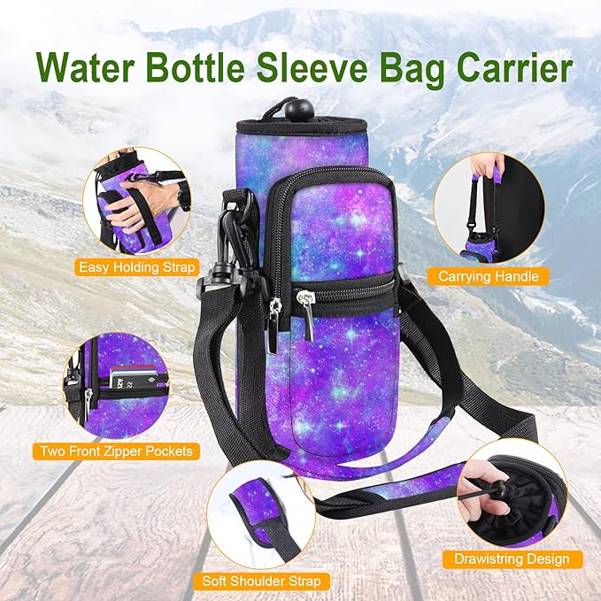 25/32/40/64oz Water Bottle Bag Holder Carrier-Insulated Crossbody Sling Case Sleeve with Strap & Pockets for Men Women Gym Cycling Travel Walking Hiking Camping-BubblyBeeBaby