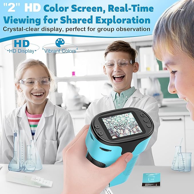 1000X Pocket Microscope for Kids - 4K 2.0" Screen, Digital Mini Scope with Slides Kit, Rechargeable Lab Handheld Portable Microscopes for Kids 4-12 Students Teens-BubblyBeeBaby
