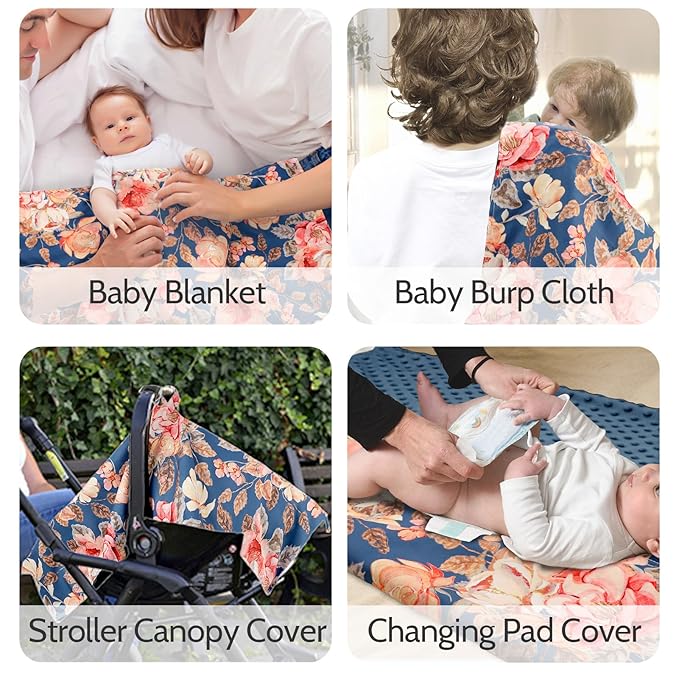 TANOFAR Car Seat Cover Baby, Carseat Covers Baby Boy Girl, Peekaboo Opening Infant Car Seat Cover for Winter, Warm & Cozy, Blue Floral-BubblyBeeBaby