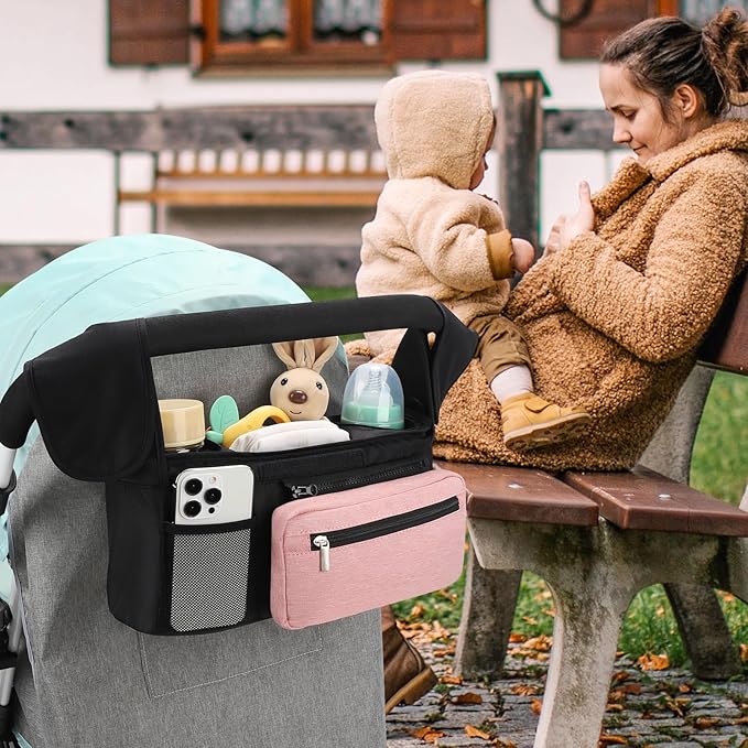 Accmor Universal Stroller Organizer with Insulated Cup Holder Detachable Phone Bag and Shoulder Strap,Stroller Bag Caddy Organizer Fits for Uppababy, Baby Jogger, Britax Strollers-BubblyBeeBaby