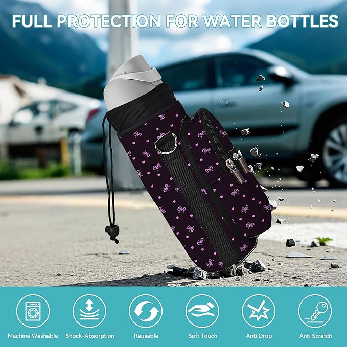 icolor Water Bottle Carrier Bag with Strap 25/32/40 oz Crossbody Bottle Holder with Phone Pocket Sling Sleeve Insulated Neoprene Water Bottle Pouch for Walking Travelling-BubblyBeeBaby
