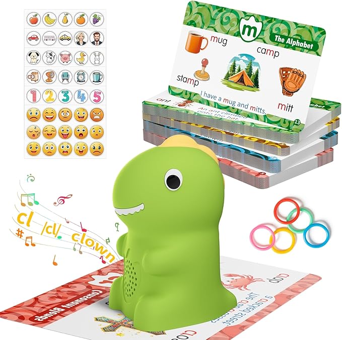 Interactive Dinosaur Talking Pen for Kids – Montessori Reading Toy with Phonics Flash Cards for Toddlers Ages 1-6, Speech Therapy & Autism Sensory Gift (Green, Phonics)-BubblyBeeBaby