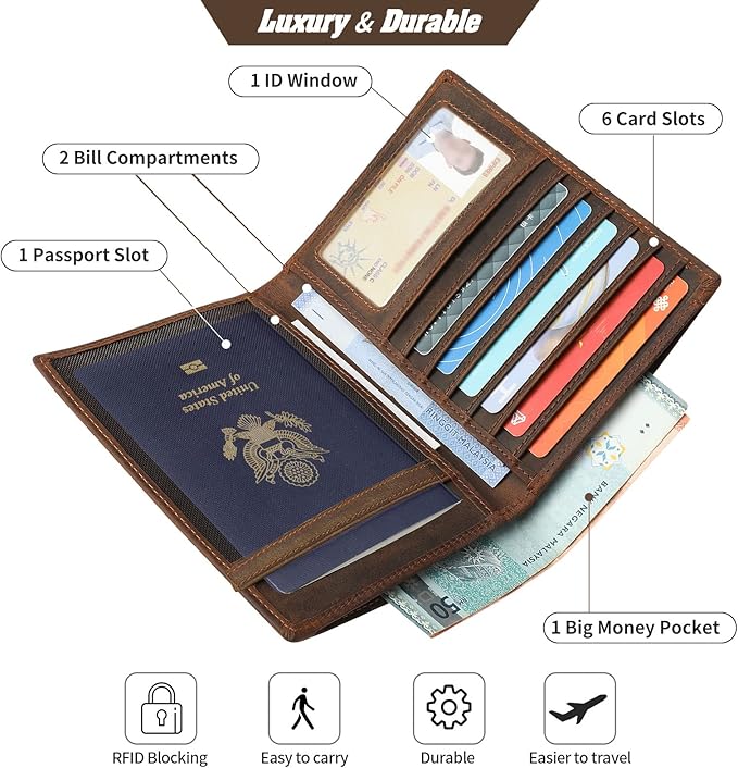 Jack&Chris Leather Passport Holder RFID Blocking Passport Travel Wallet Cover Case for Men Women Brown JC17-BubblyBeeBaby