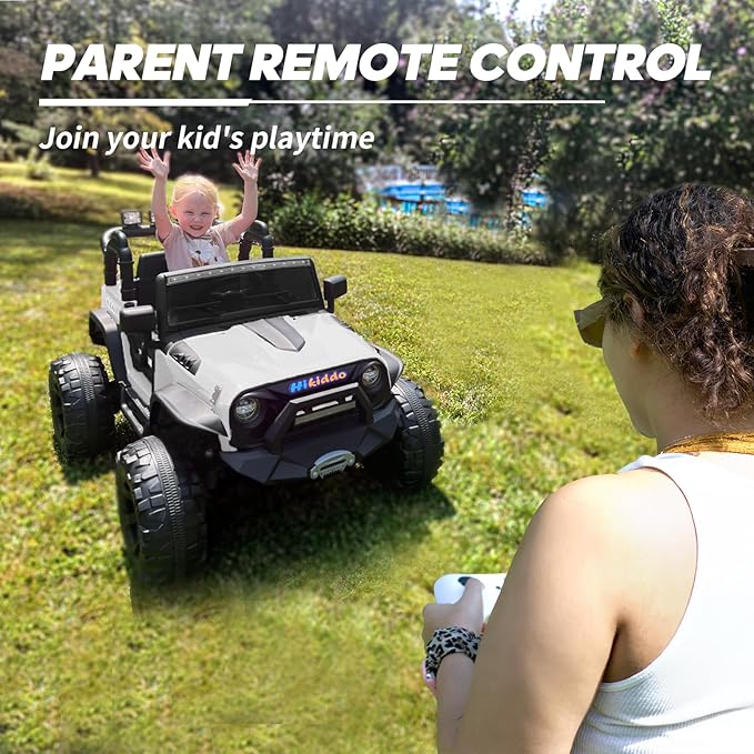 24V 9Ah Ride on Toy for Big Kids, 4WD 2 Seater Ride on Car Truck with Remote Control, 4x200W Motor - White-BubblyBeeBaby