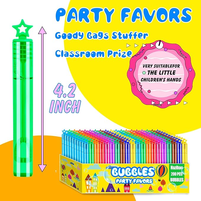200 Pack Star Bubble Wands,Party Favors Supplies for Toddlers Kids’ Birthday, Summer Outdoor Celebrations,School Classroom Carnival Prize Giveaways,Bulk Gift Box as Goody Bags Stuffer-BubblyBeeBaby