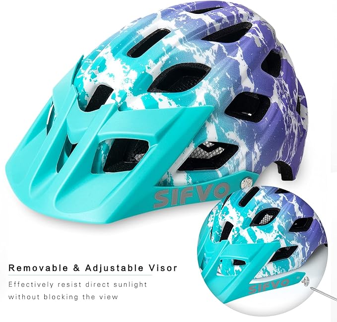 Kids Bike Helmet, SIFVO Kids Helmet 8+ Boys and Girls Bike Helmet with Cool Visor, Bike Helmets for Kids, Youth Bike Helmet Kids Mountain Bike Helmet Lightweight and Sturdy【55-58cm】-BubblyBeeBaby