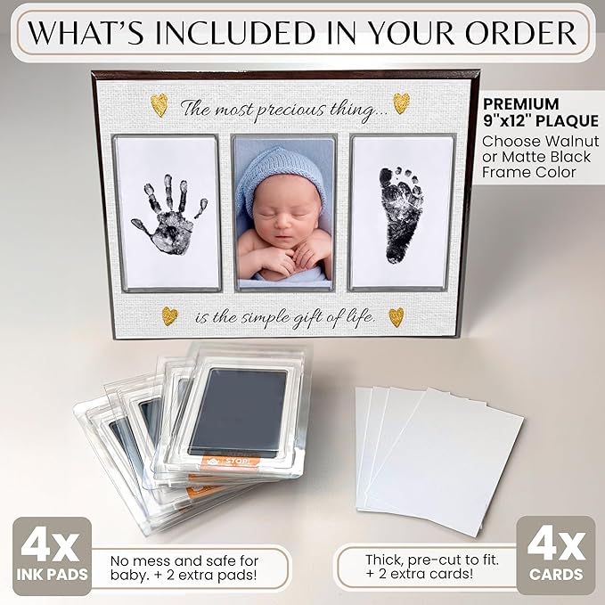 Inkless Hand and Footprint Kit, Baby Keepsake Plaque & Baby Shower Gifts - Ideal as Mom To Be Gift, Nursery Picture Frames, Clean Touch Hand and Footprint Kit (Style 2 - Design 6)-BubblyBeeBaby