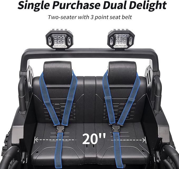 2 Seater Ride on Car Truck, 12V Kids Electric Ride on Toy for Big Kids Age 3-8 w/Remote Control- Black-BubblyBeeBaby