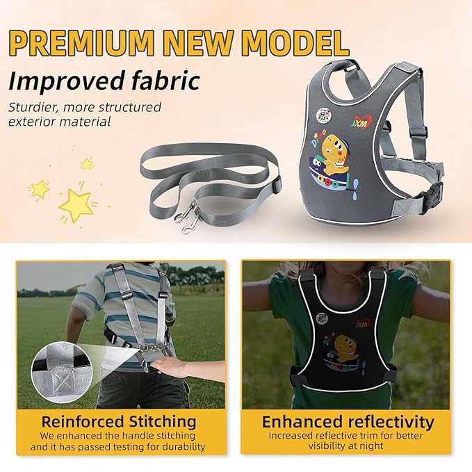 2025 New Safety Walking Harness for Big Kids (6-12yrs) with Autism Special Needs ADHD, Anti-Elopement Vest Harness with Grab Handle and Light Reflector, Adjustable Leash for Autistic, Active Child-BubblyBeeBaby