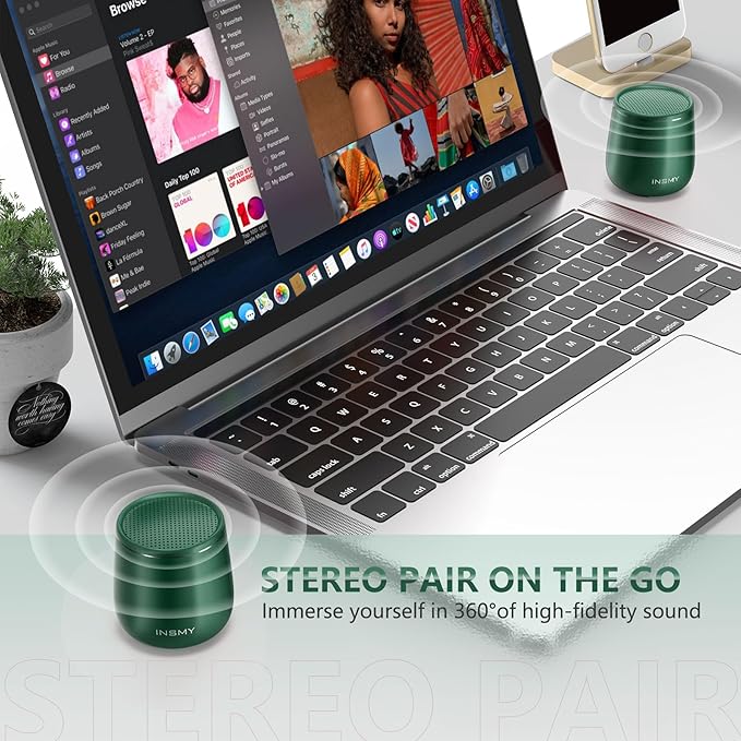 INSMY Small Bluetooth Speaker, Waterproof Mini Portable Wireless Speaker, Punchy Bass Rich Audio Stereo Pairing, Handheld Pocket Size for Hiking Biking Gift Laptop Tablet (Green)-BubblyBeeBaby