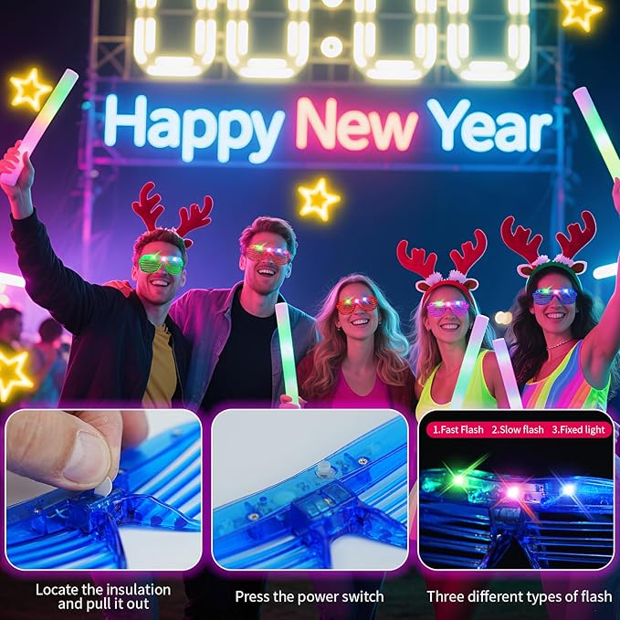 108 PCs LED Glasses,Light Up Glasses,Glow Glasses Glow In The Dark Party Supplies Suitable For Kids/Adults, 3 Light up Modes, 5 Neon Colors Rave Party,Wedding, Birthday, Concert, New Year, Carnival-BubblyBeeBaby