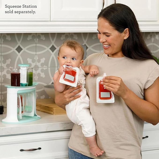 Infantino Reusable Squeeze Pouches for Homemade Baby Food, 3.5 oz, Pack of 25 - BPA, PVC, and Phthalate-Free, Freezer-Safe, with Clear Window and Labeling Space-BubblyBeeBaby