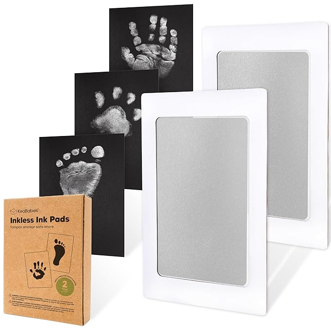 2-Pack Inkless Baby Hand and Footprint Kit - Mess Free Ink Pad for Newborn Keepsake, Dog Nose & Paw Print Kit, Clean Touch Ink Pad for Baby Hand & Footprints, Ideal New Mom Gifts (Silver)-BubblyBeeBaby